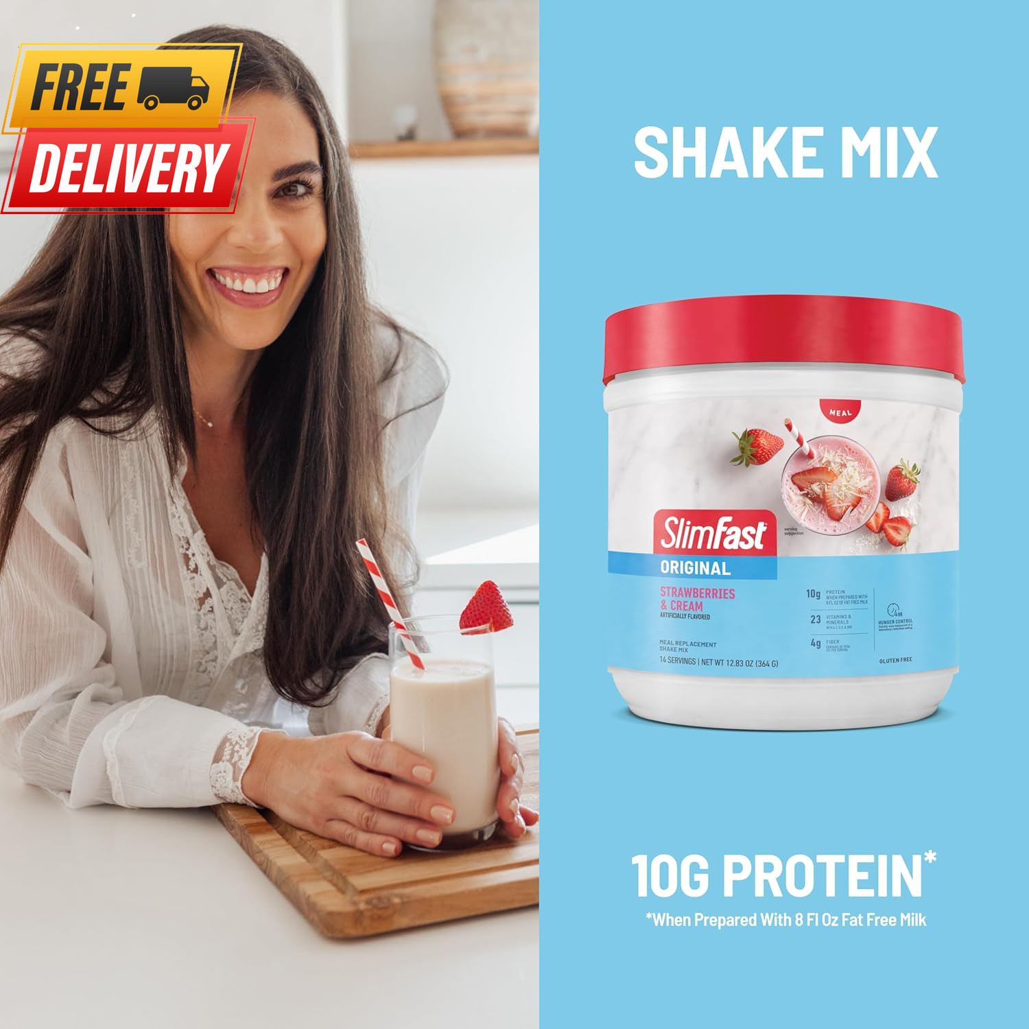 Meal Replacement Shake Powder Strawberries Cream 10g Protein 14 Servings Pack3