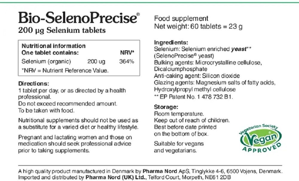 Pharma Nord Bio-SelenoPrecise 200ug Selenium Tablets (60) BBE 03/2030