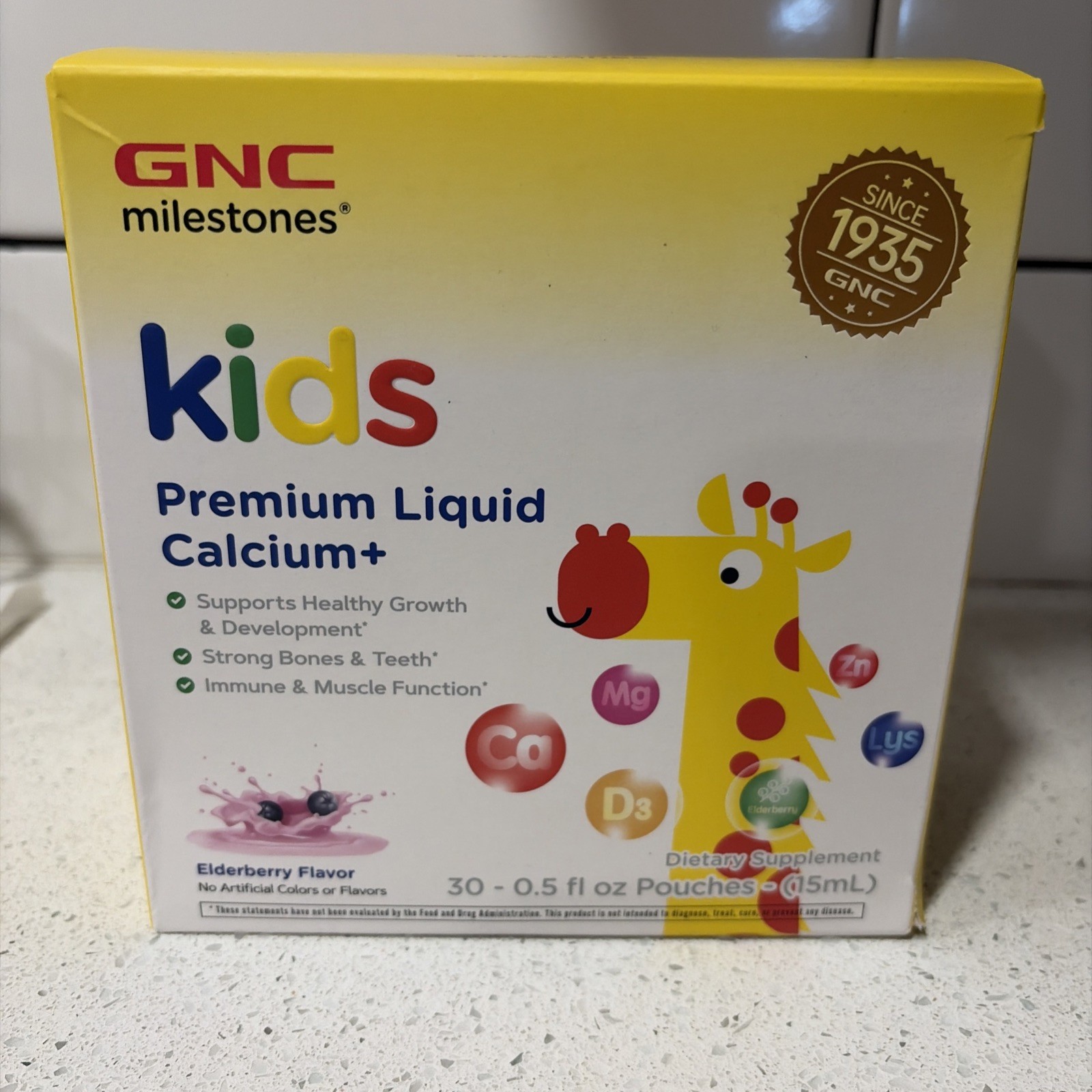 GNC Milestones Kids Liquid Calcium+ Elderberry 30 Pouches Exp 01/27
