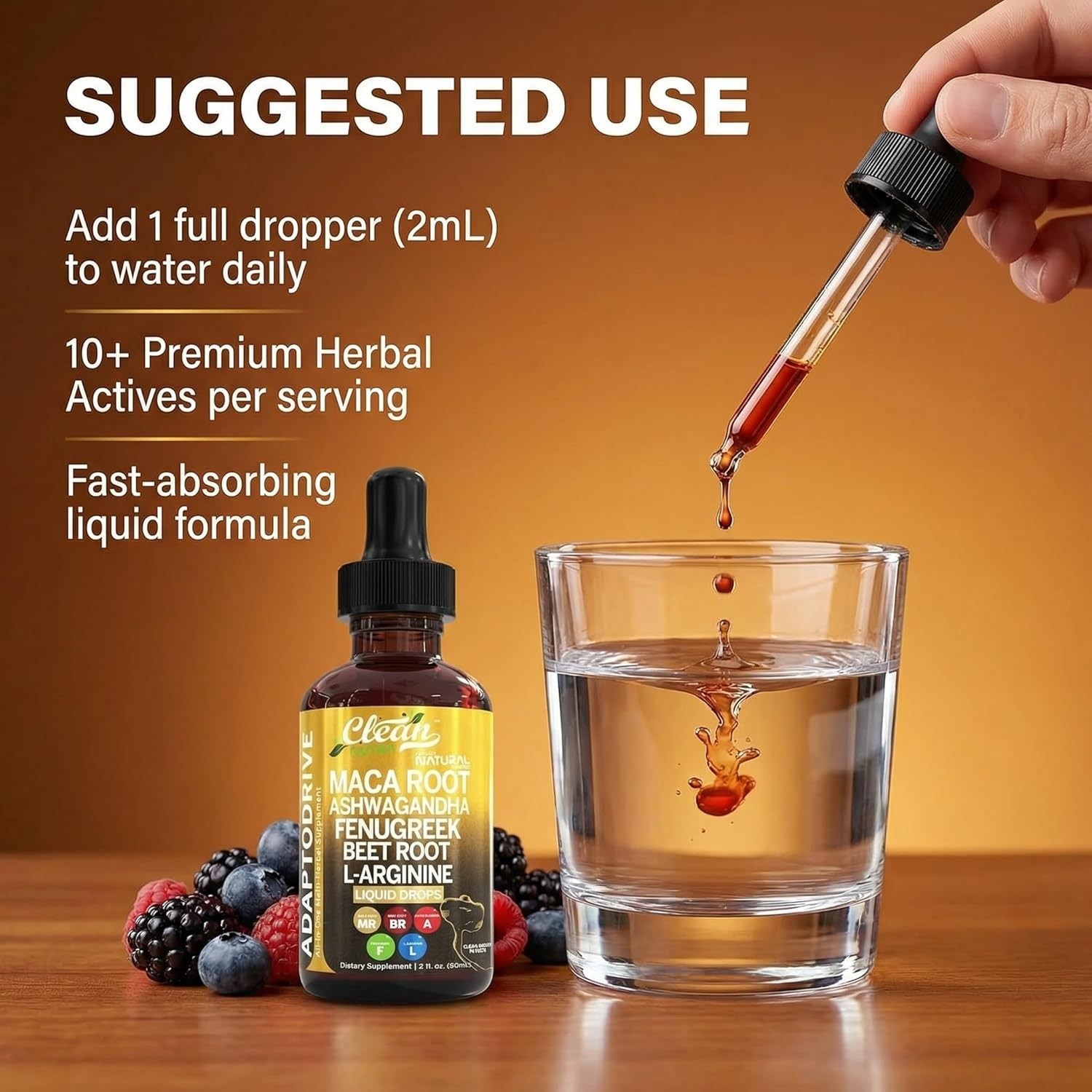 Clean Nutra Organic Maca Root Liquid Drops with Ashwagandha,Fenugreek, Beet Root
