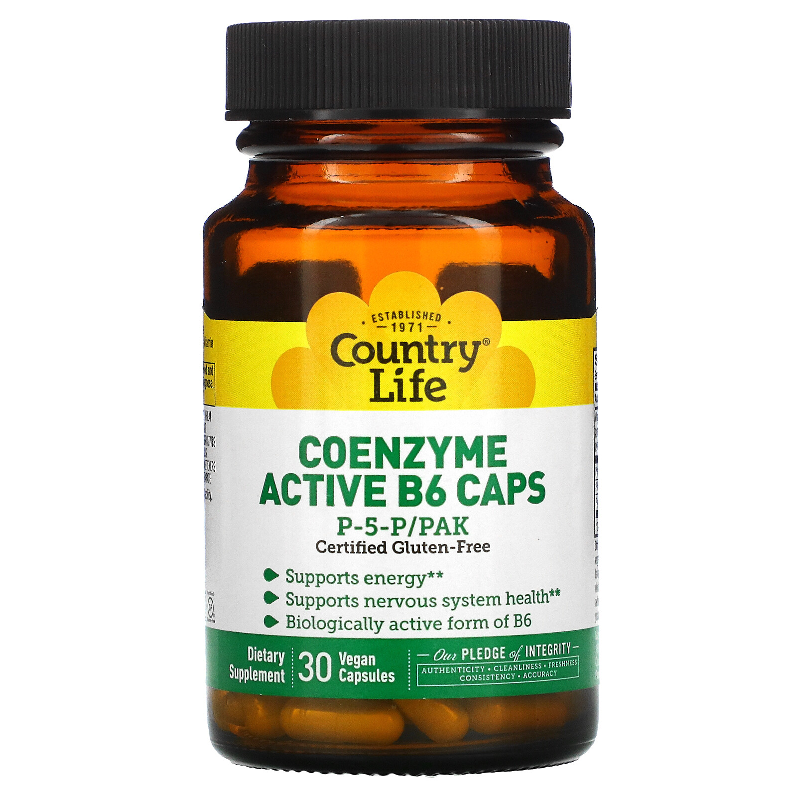 Country Life Coenzyme Active B6 Caps P-5-P PAK 30 Veggie Caps Gluten-Free, GMP