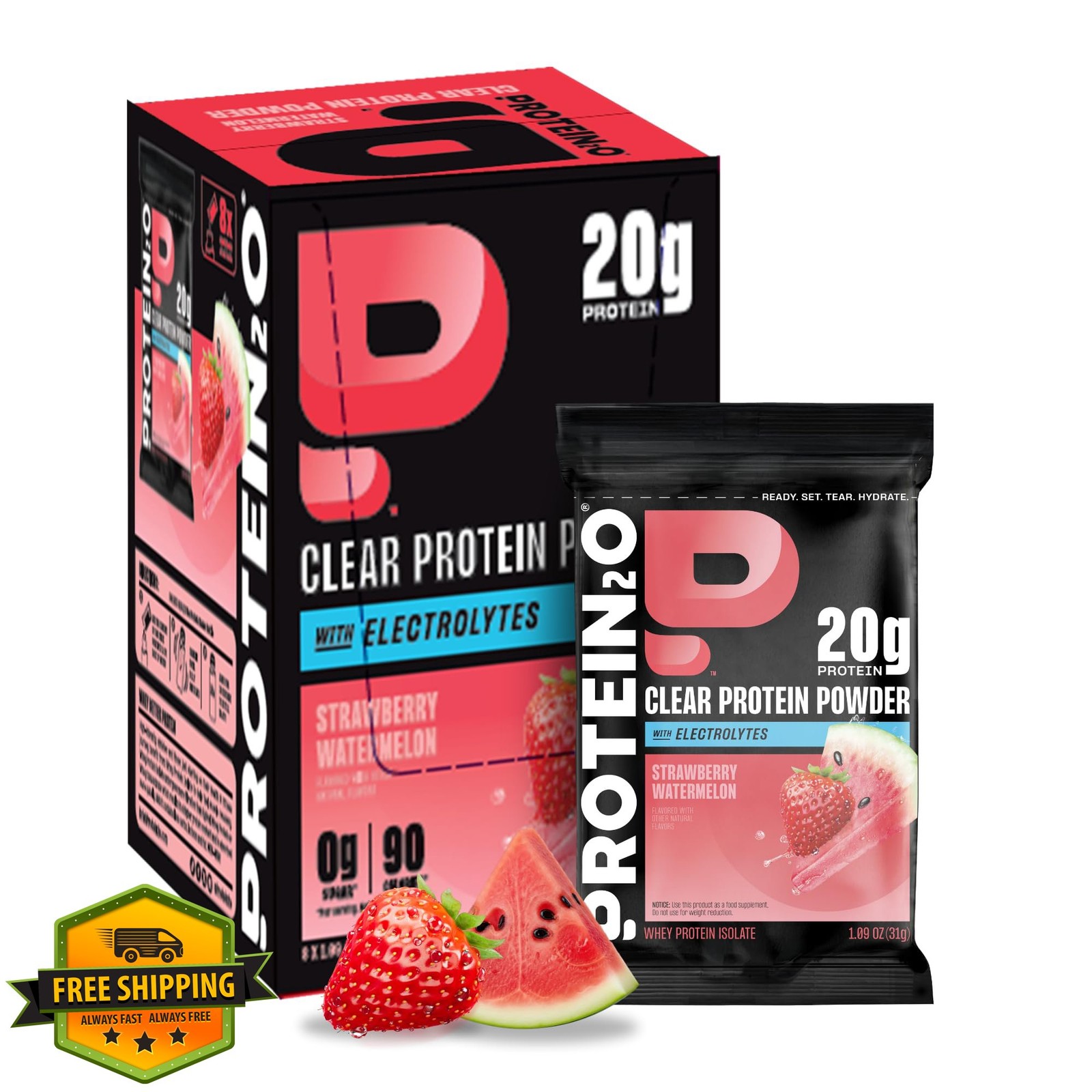 Protein2o Clear Whey Isolate Protein Drink Strawberry Watermelon 8pk