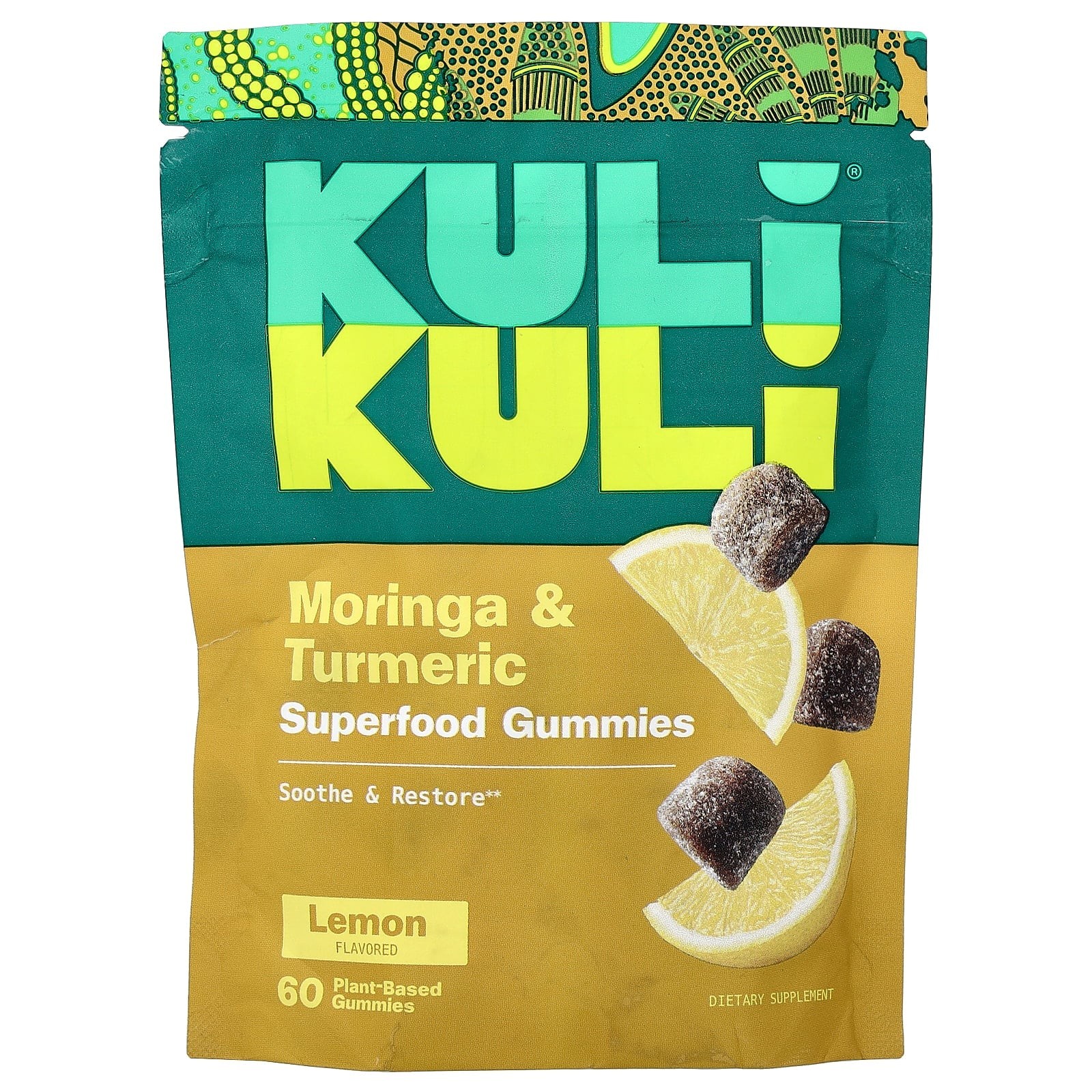 2 X Kuli Kuli, Superfood Gummies, Moringa & Turmeric, Lemon, 60 Plant-Based Gum