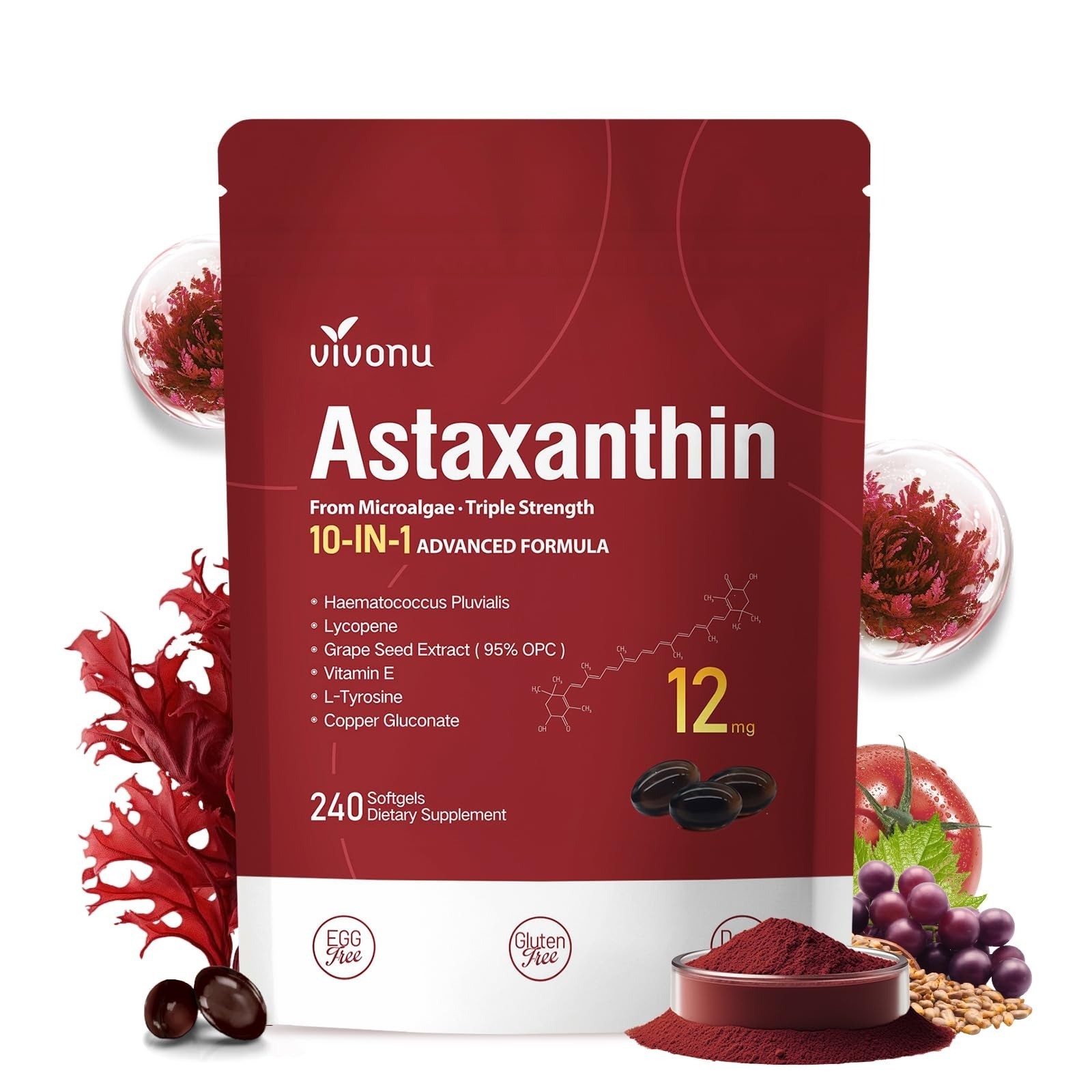 VivoNu Astaxanthin Supplements 24mg Softgels – 240 Count