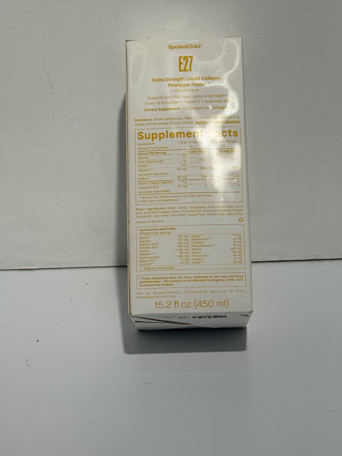 Spoiled child E27 Liquid Collagen- PINEAPPLE Flavor- 15.2 oz New PLUS SHOT GLASS