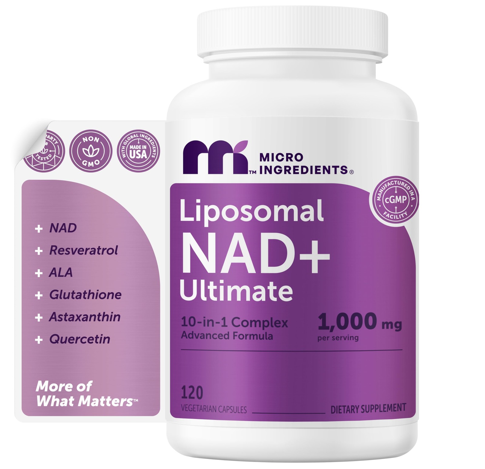 Micro Ingredients Liposomal NAD+ Ultimate Complex 1,000mg | 120 Veggie Capsul…