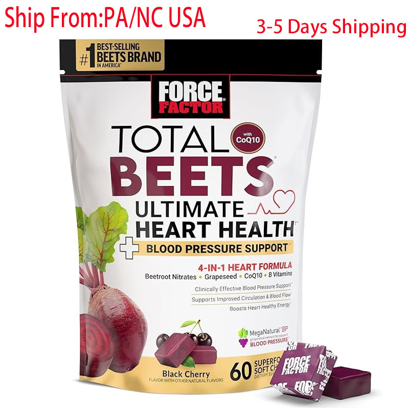 US FORCE FACTOR Total Beets Ultimate Heart Health Pressure Blood Support Chews