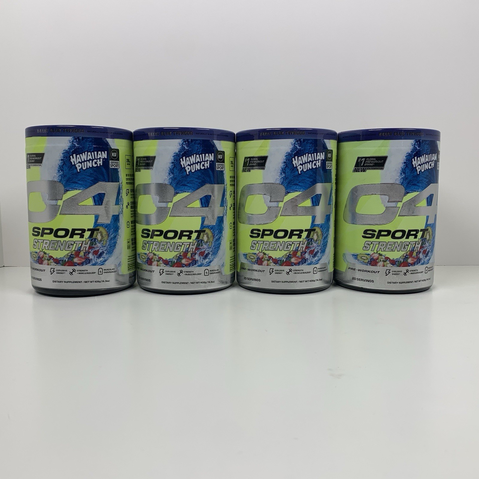 (4) C4 Sport Pre-Workout Hawaiian Punch Berry Blue Typhoon 14.3 oz Exp 6/2026