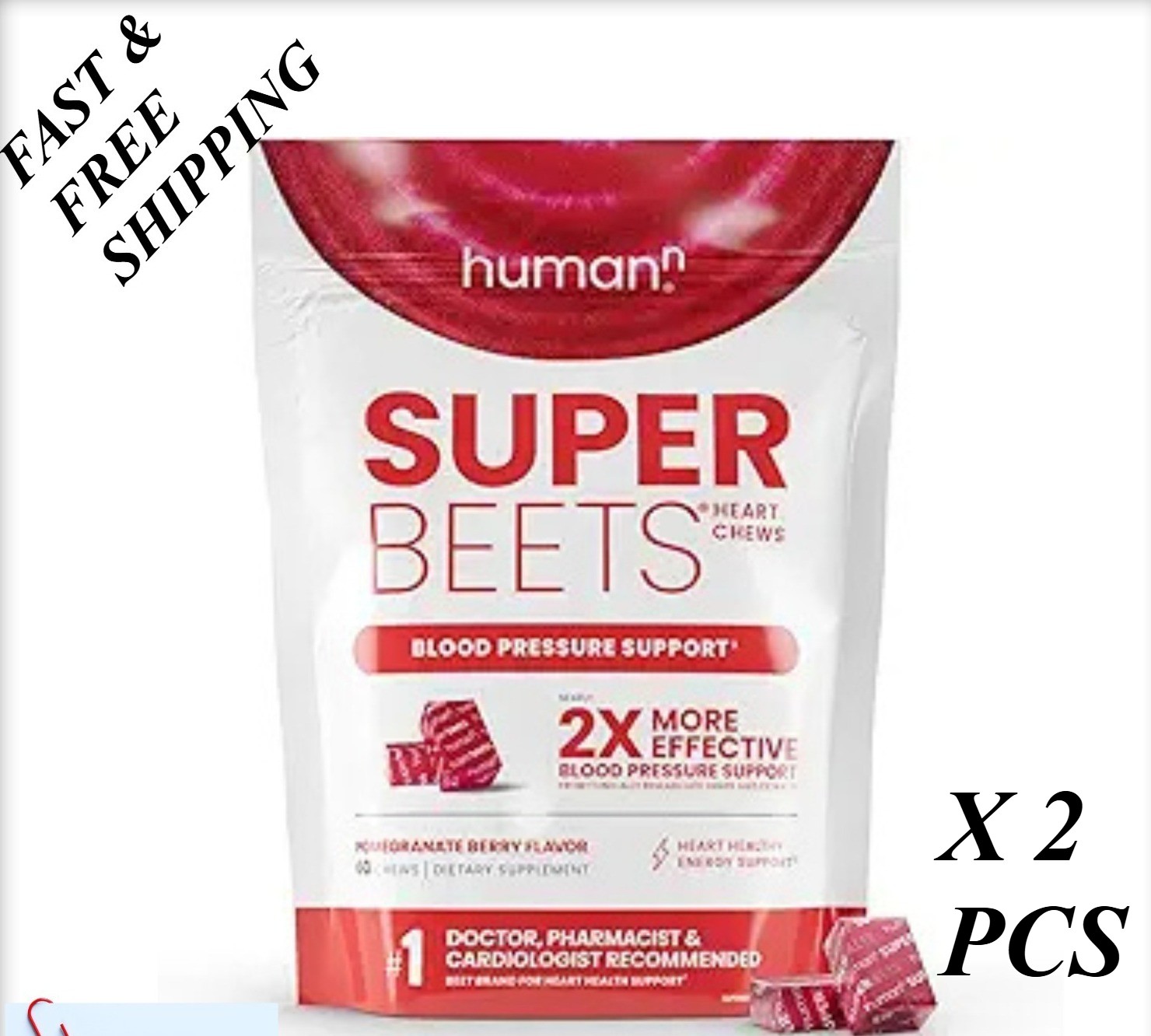 2 BOTTLES–Superbeets Heart Chews, Nitric Oxide &Blood Pressure Support,60 Count