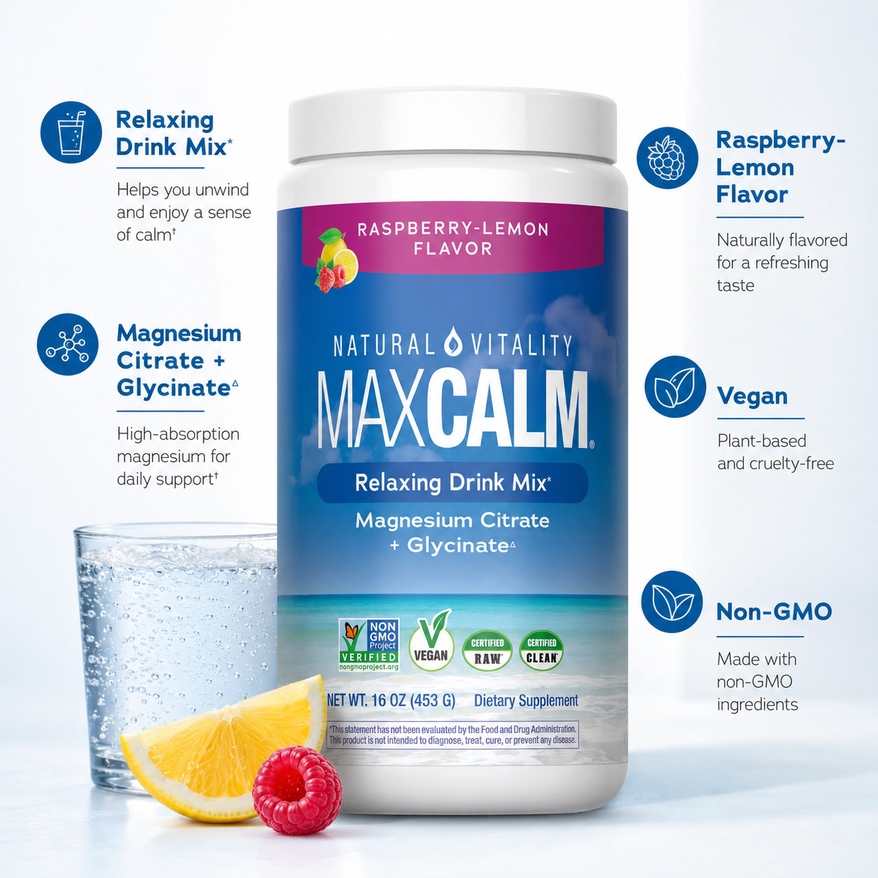 CALM Magnesium Citrate – Relax & Sleep Support – Raspberry Lemon, 28ct