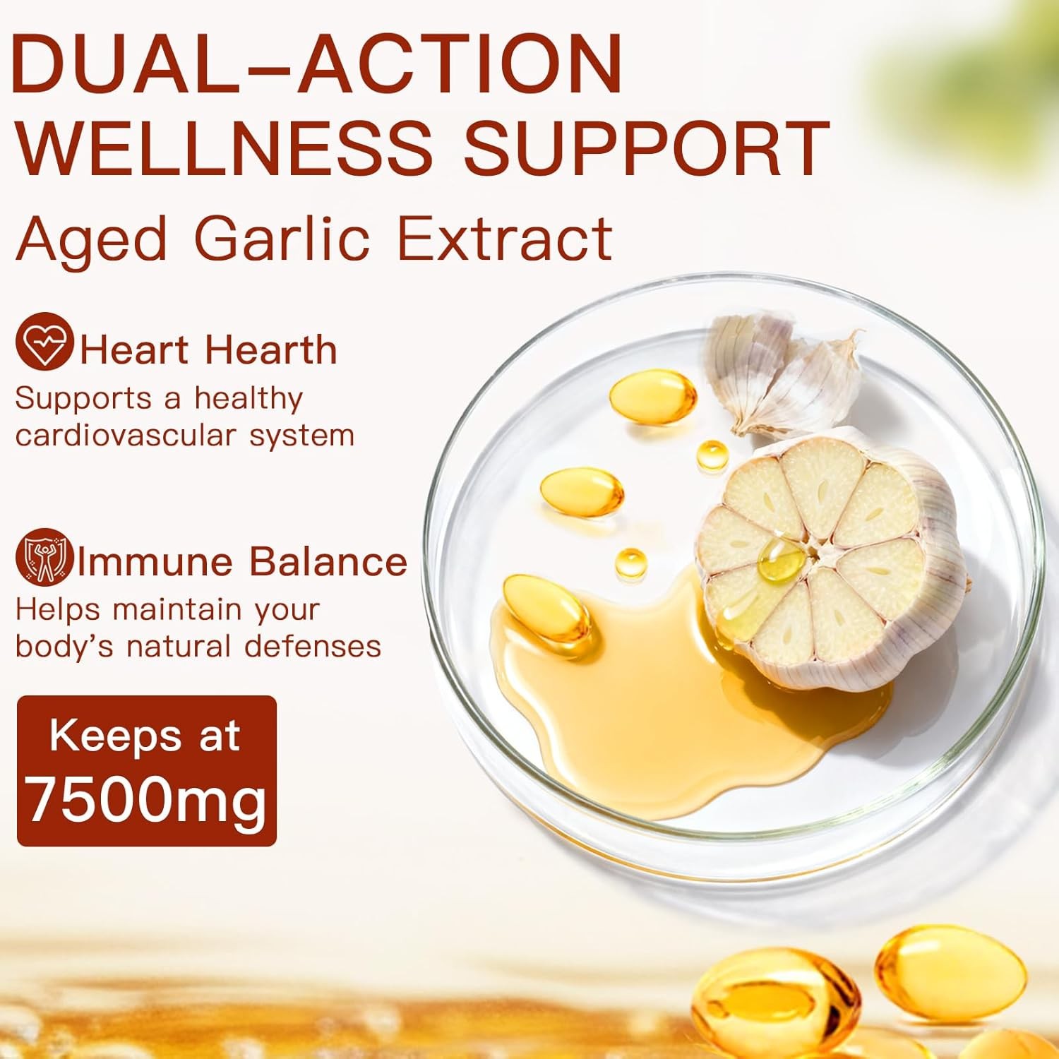 Odorless Garlic 7500mg Per Servings, 300 Softgels | 2 Years Aged Garlic Extra…