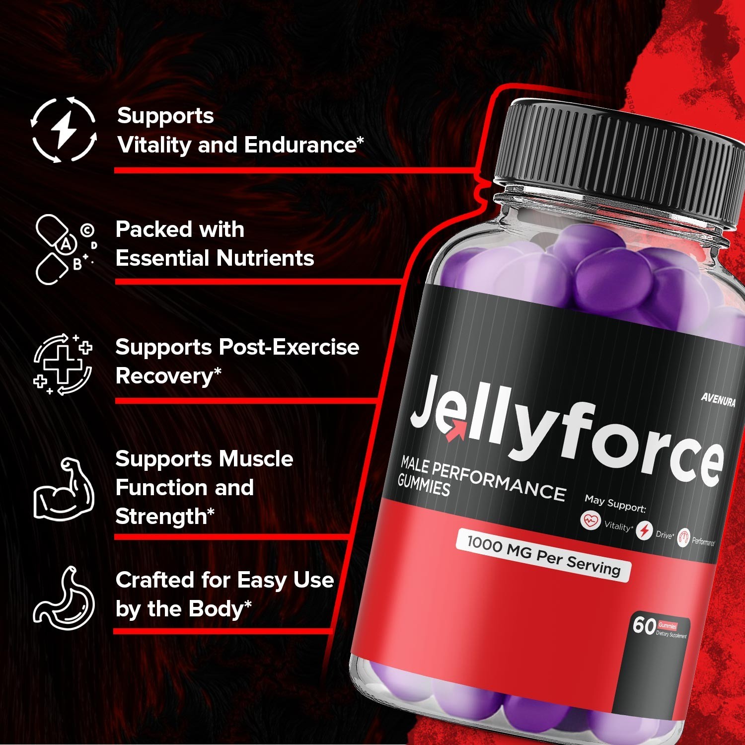 (1 Pack) JellyForce Gummies for Men – Jelly Force Male Gummy Advanced Formula