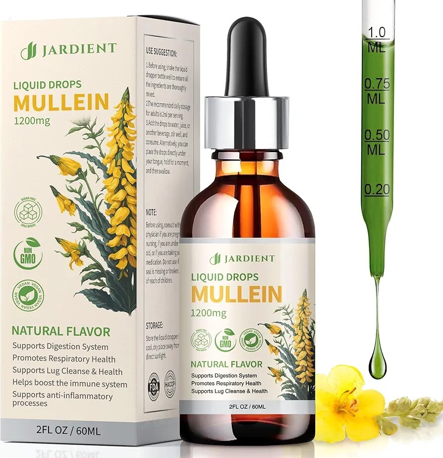 Jardient Mullein Liquid Drops 1200mg 60ML Bottle w Dropper