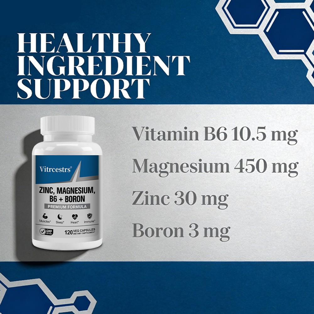 Zinc Magnesium B6+Boron Supplement 30~120 Caps-Supports Muscle,Energy for Men
