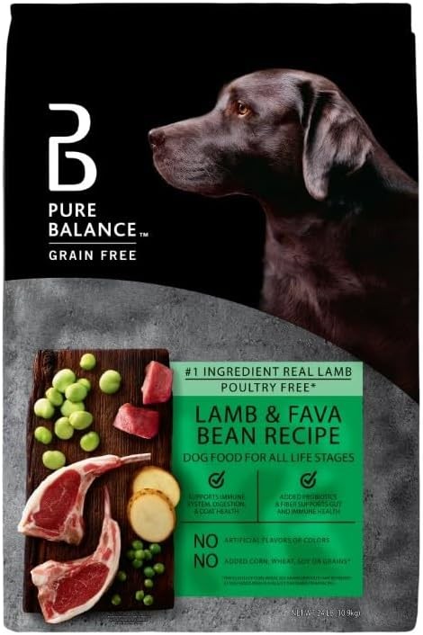 Pure Balance Grain-Free Lamb & Fava Bean Dry Dog Food ~ 24 Lb Bag ~ Real Lamb Fi