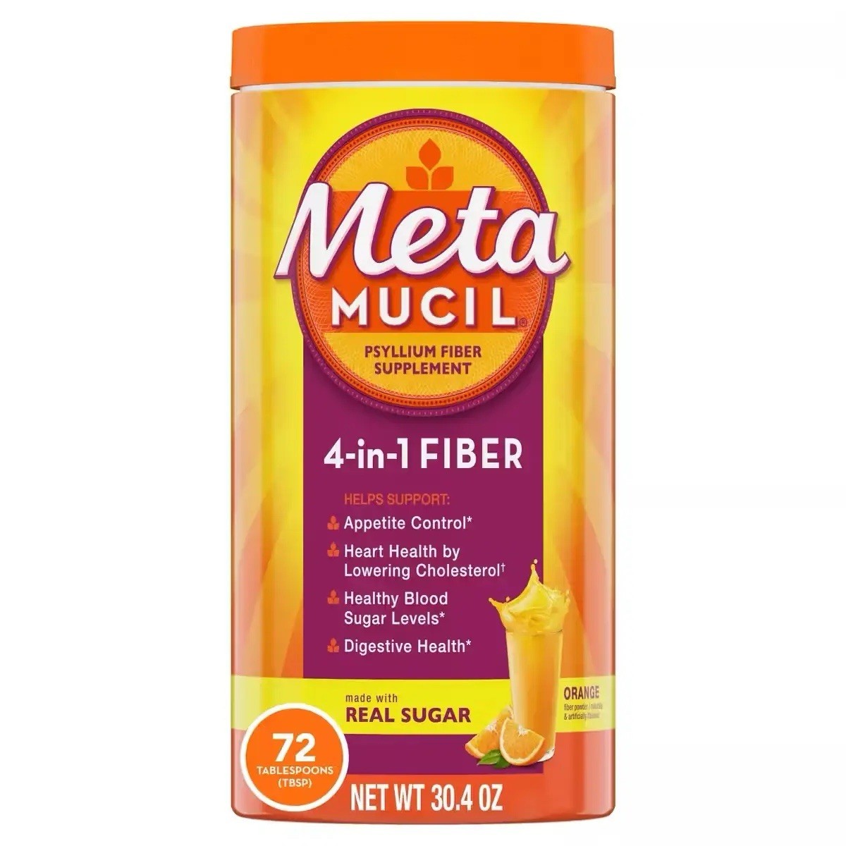 Metamucil Psyllium Fiber Supplement, Orange – 30.4 oz