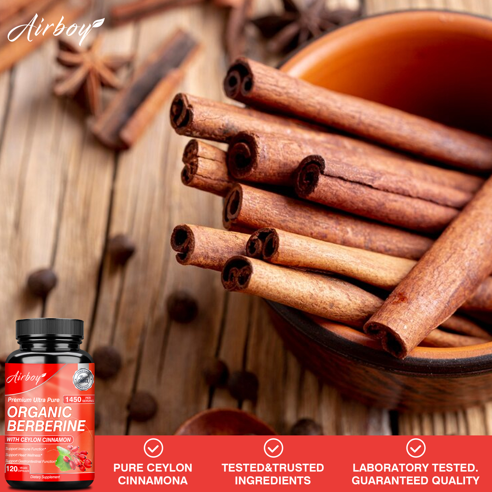 Organic Berberine-with Ceylon Cinnamon-Healthy Cholesterol,Heart Health & Immune