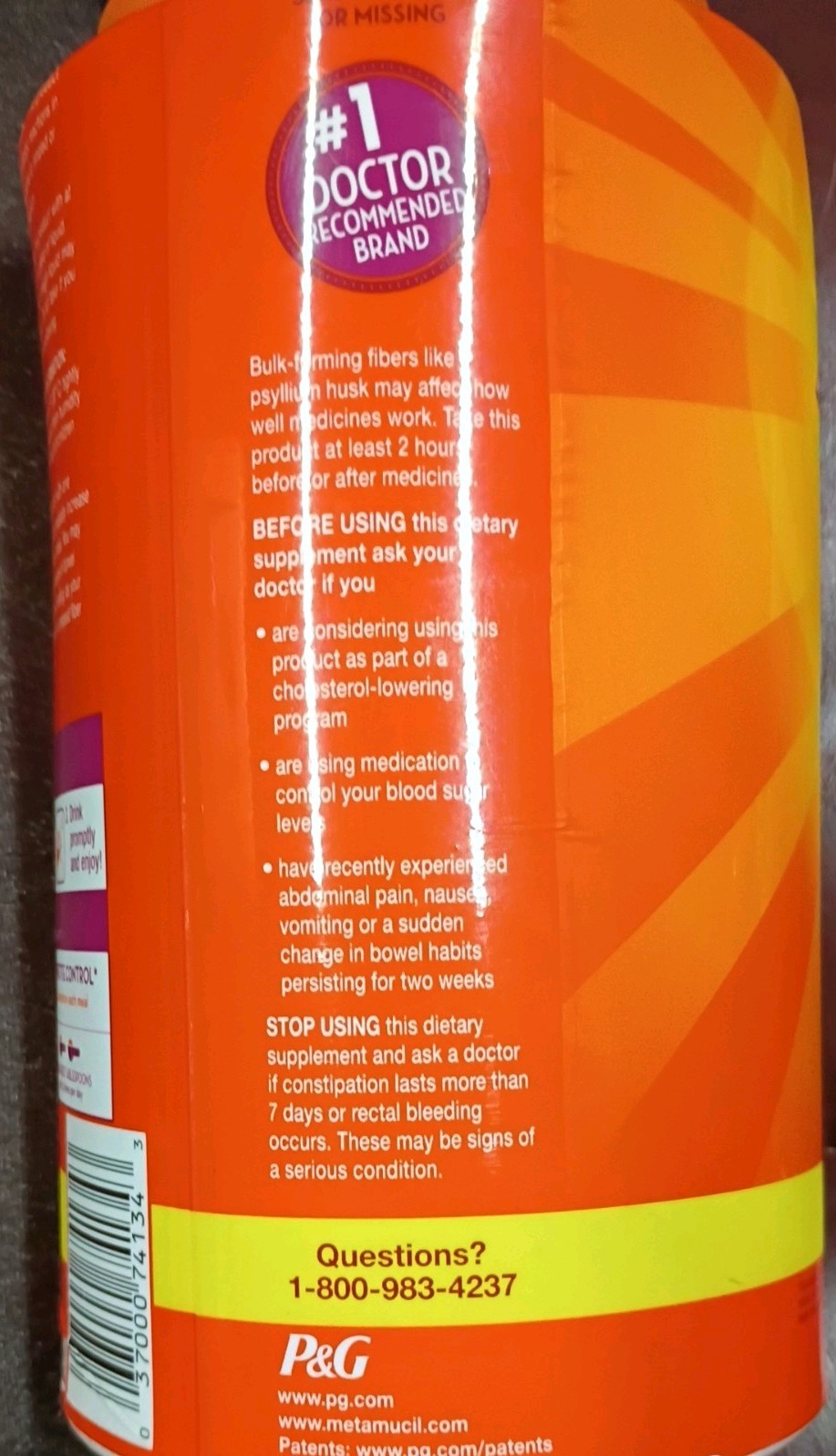 Metamucil Psyllium Supplement 4-in-1 Fiber, REAL SUGAR Orange 3lb Exp 10/26