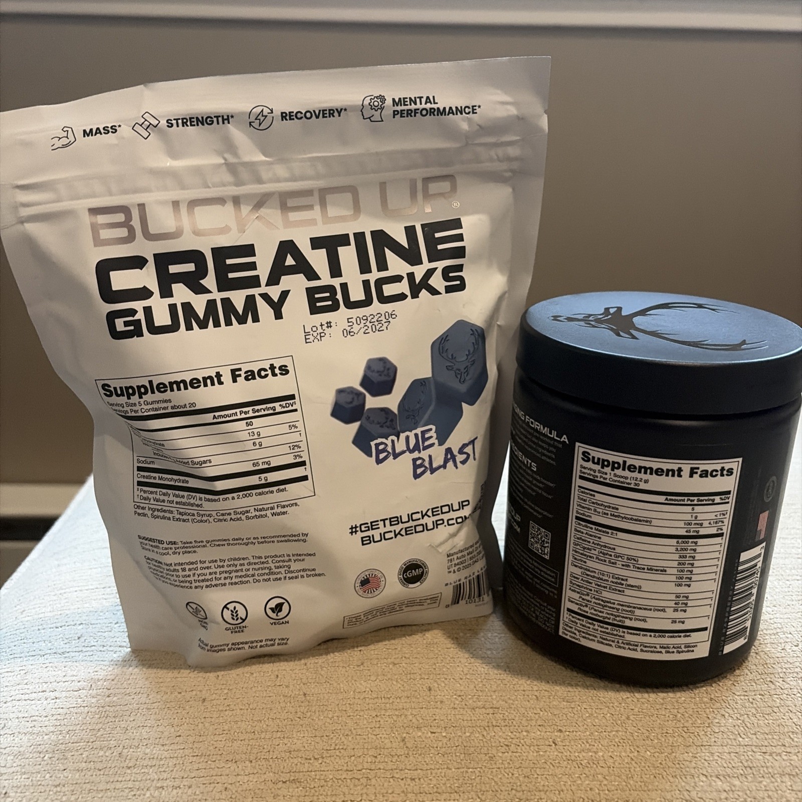 Woke AF ‘Blue Raz’ Pre-workout 12.9 oz / 03/2028 & Creatine Gummy Bundle 06/2027