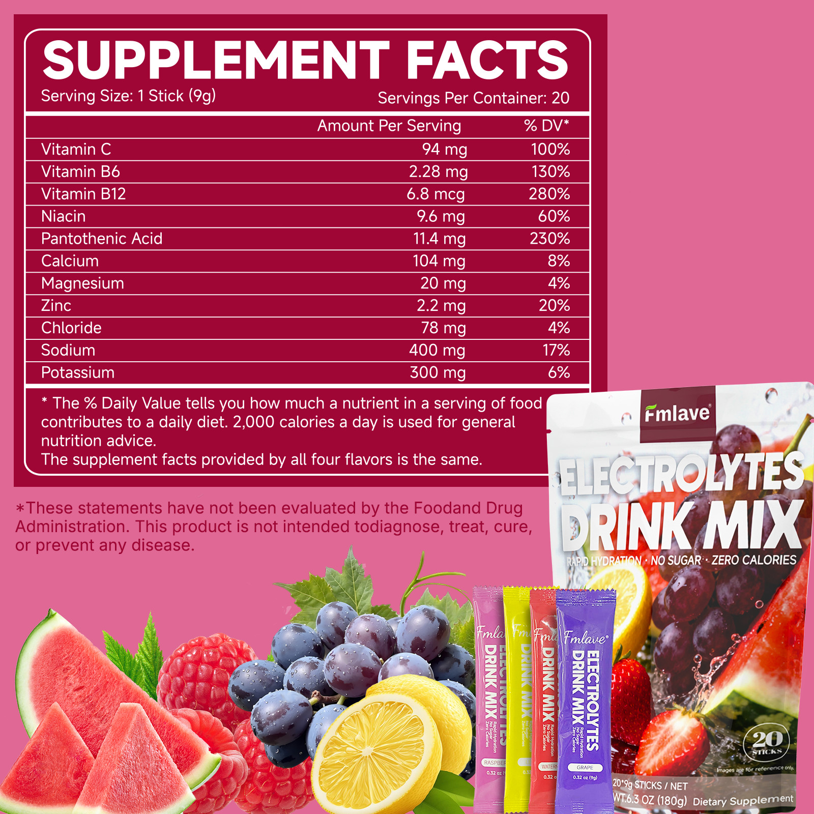 4x Electrolytes Powder Hydration Packets | Sugar Free Recovery Electrolyte Drink