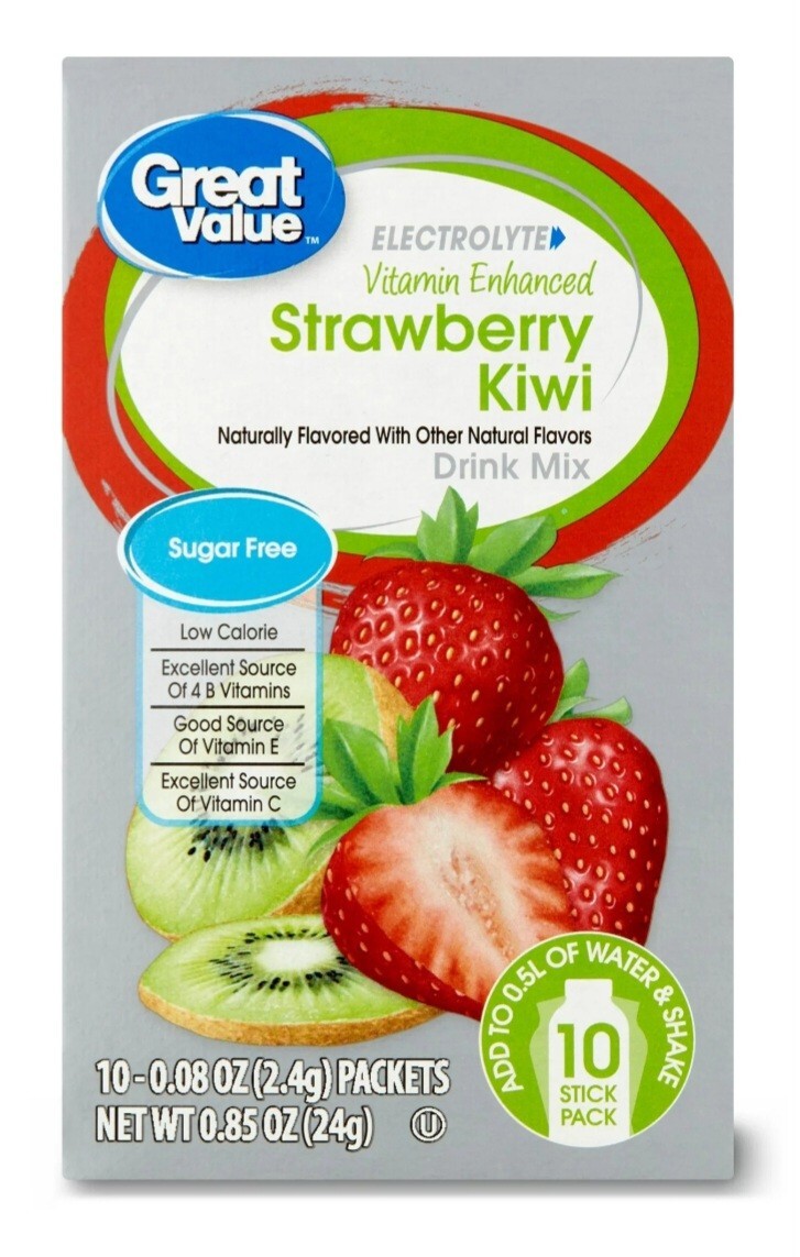 6 Pack – Great Value Electrolyte Sugar-Free Strawberry Kiwi Drink Mix 60 Packets