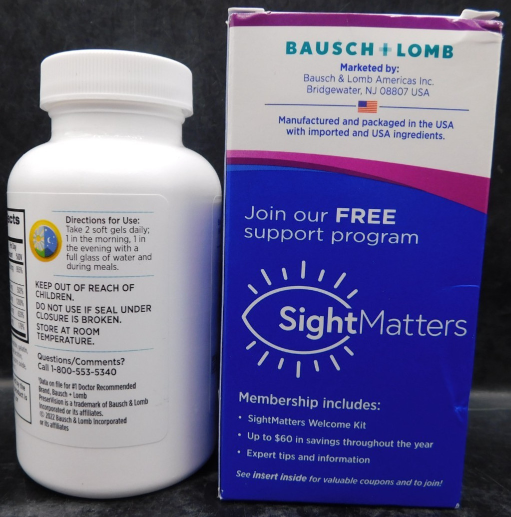 2Pk – Bausch + Lomb PreserVision AREDS Softgels, 180 Total Gels, Exp: 5/27