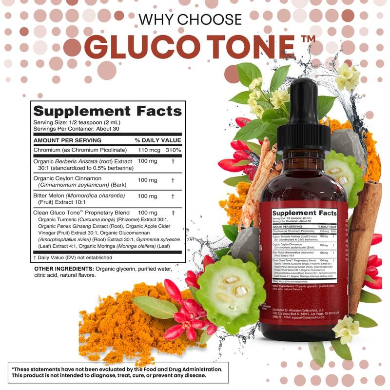 Gluco Tone Berberine Ceylon Cinnamon Chromium Bitter Drops Turmeric Liquid Melon