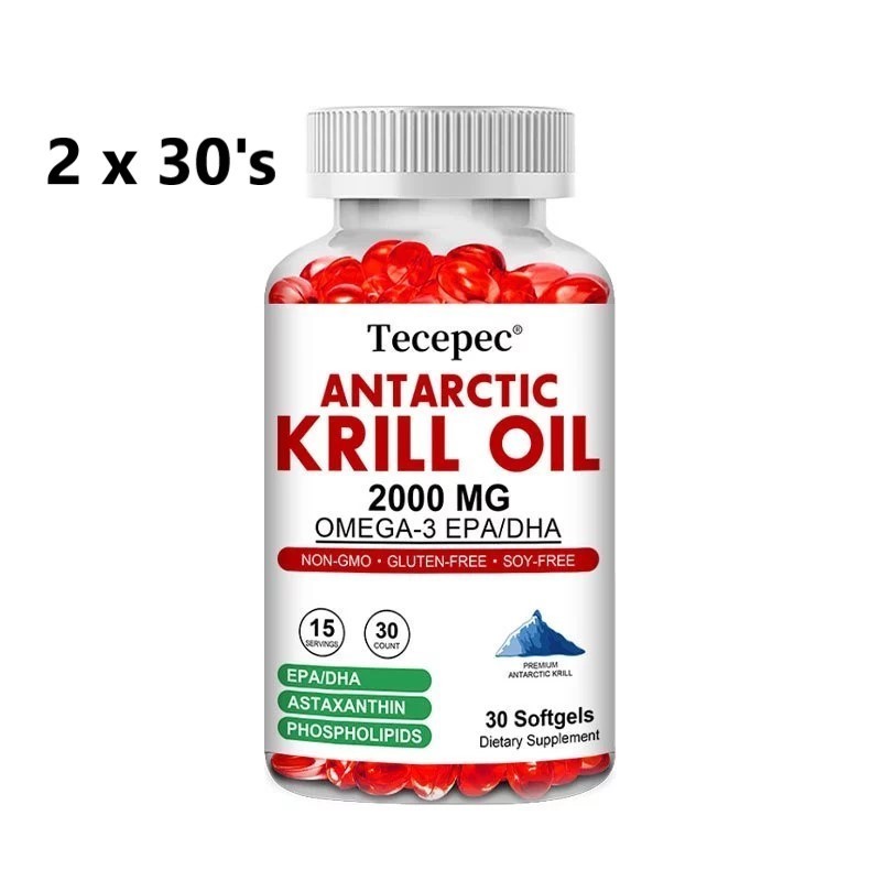 2x TECEPEC Antarctic Krill Oil 2000mg Omega-3 + Astaxanthin + EPA 30s/60s/120s
