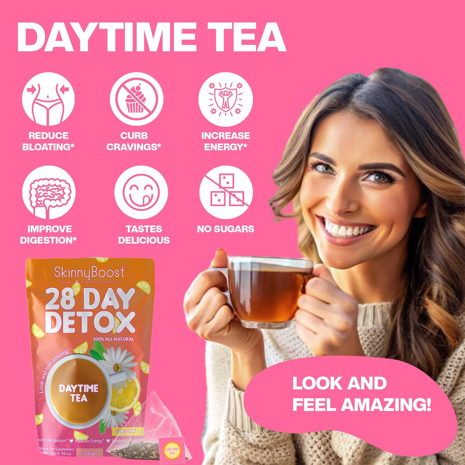 28 Day Detox Daytime Tea – CITRUS MINT 28 Tea Bags Supports Metabolism Boost,…