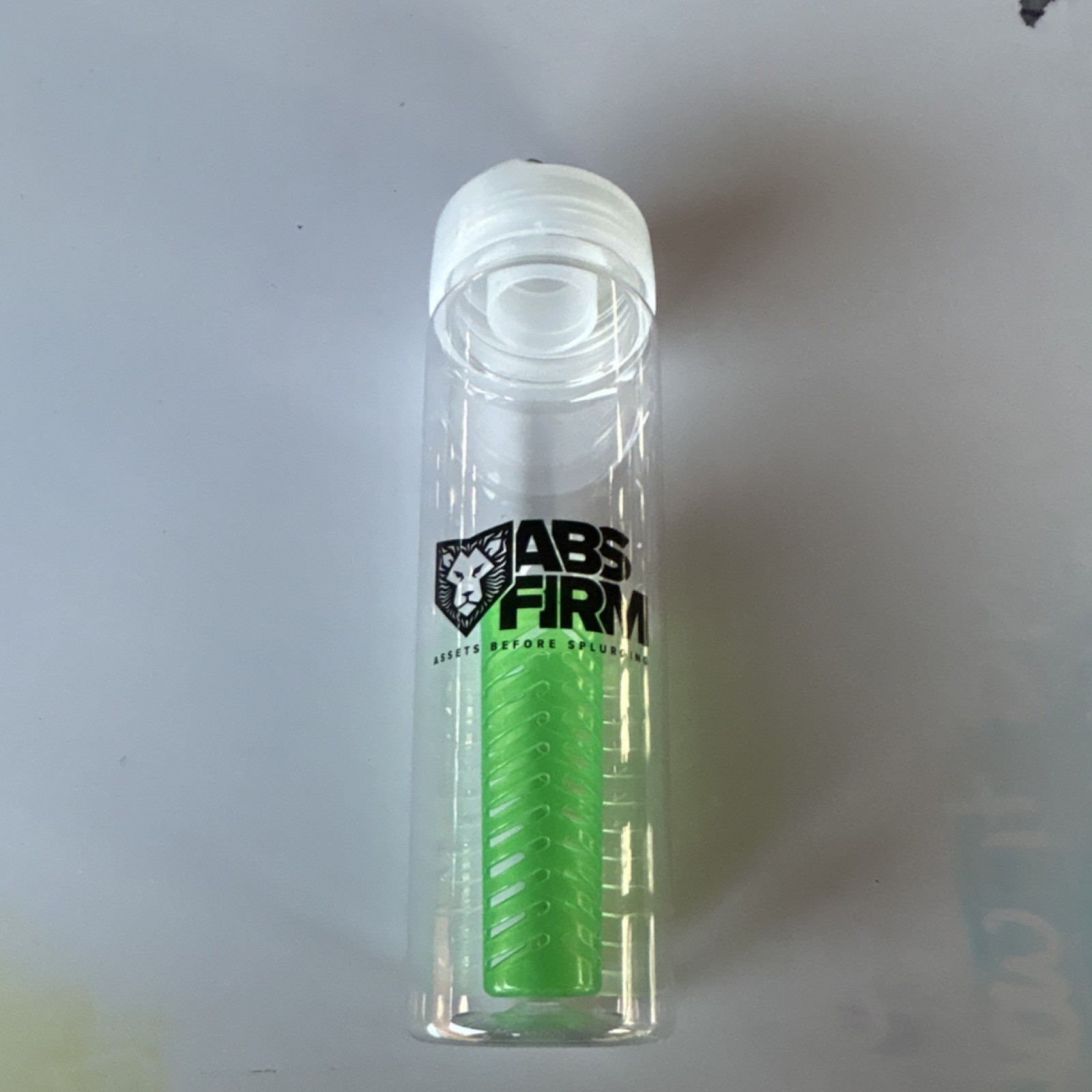 ABS FIRM Plastic Infuser Water Bottle Clear Green White Screw-on Lid