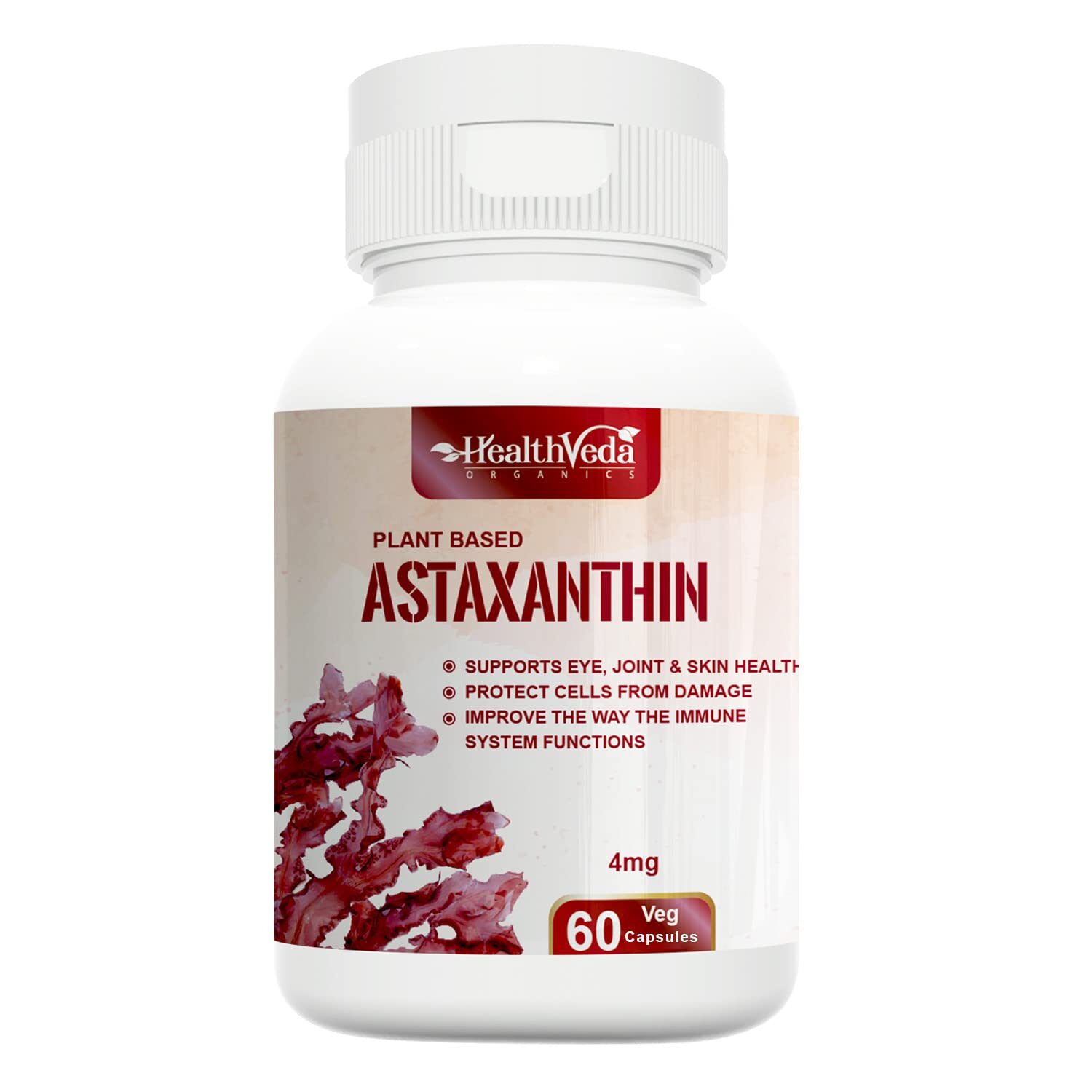Health Veda Organics Plant Based Astaxanthin Supplements, 60 Veg Capsules