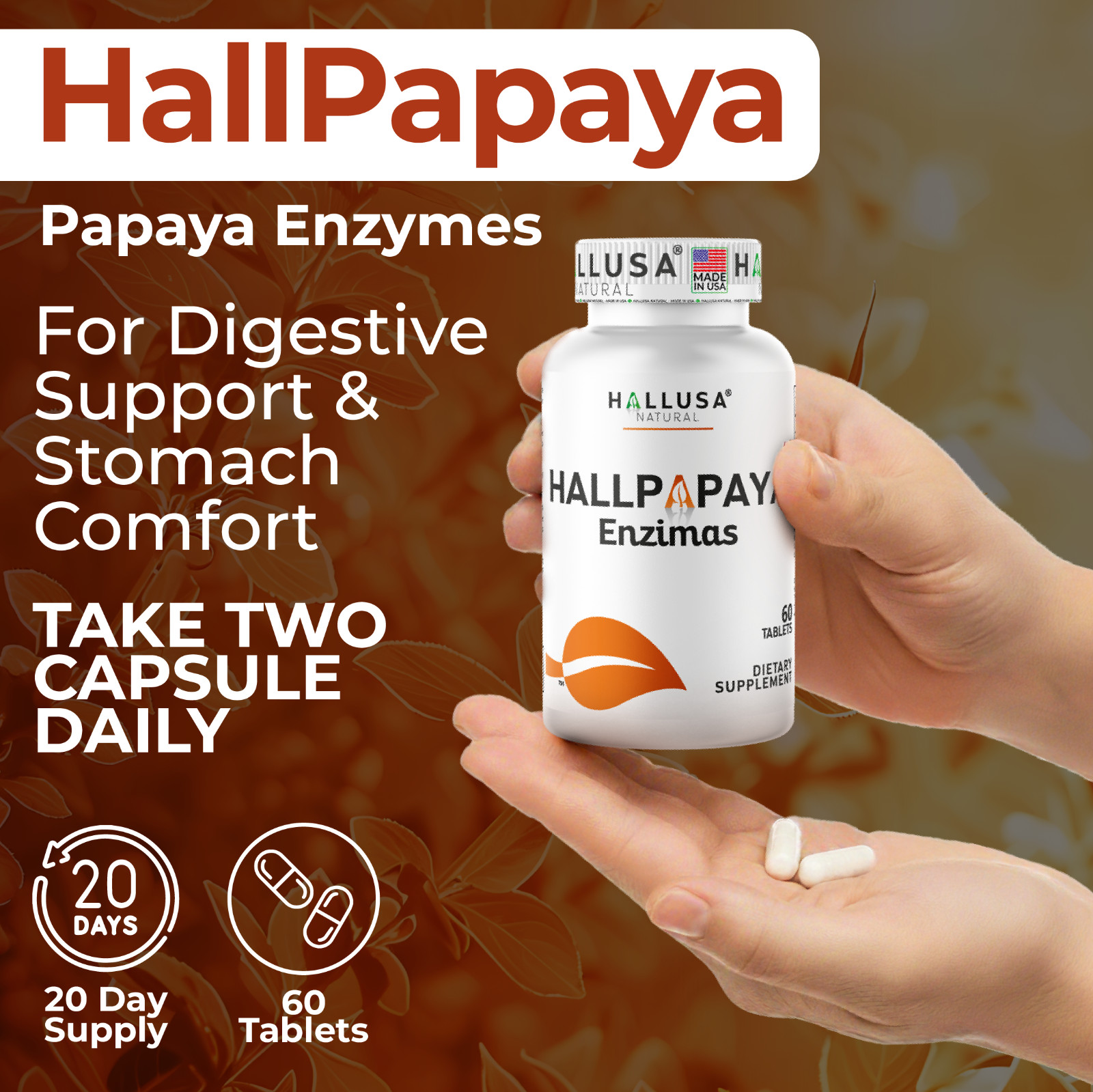 PAPAYA Digestive Enzymes – Stomach Comfort – Bloating & Indigestion – 60 Tabs