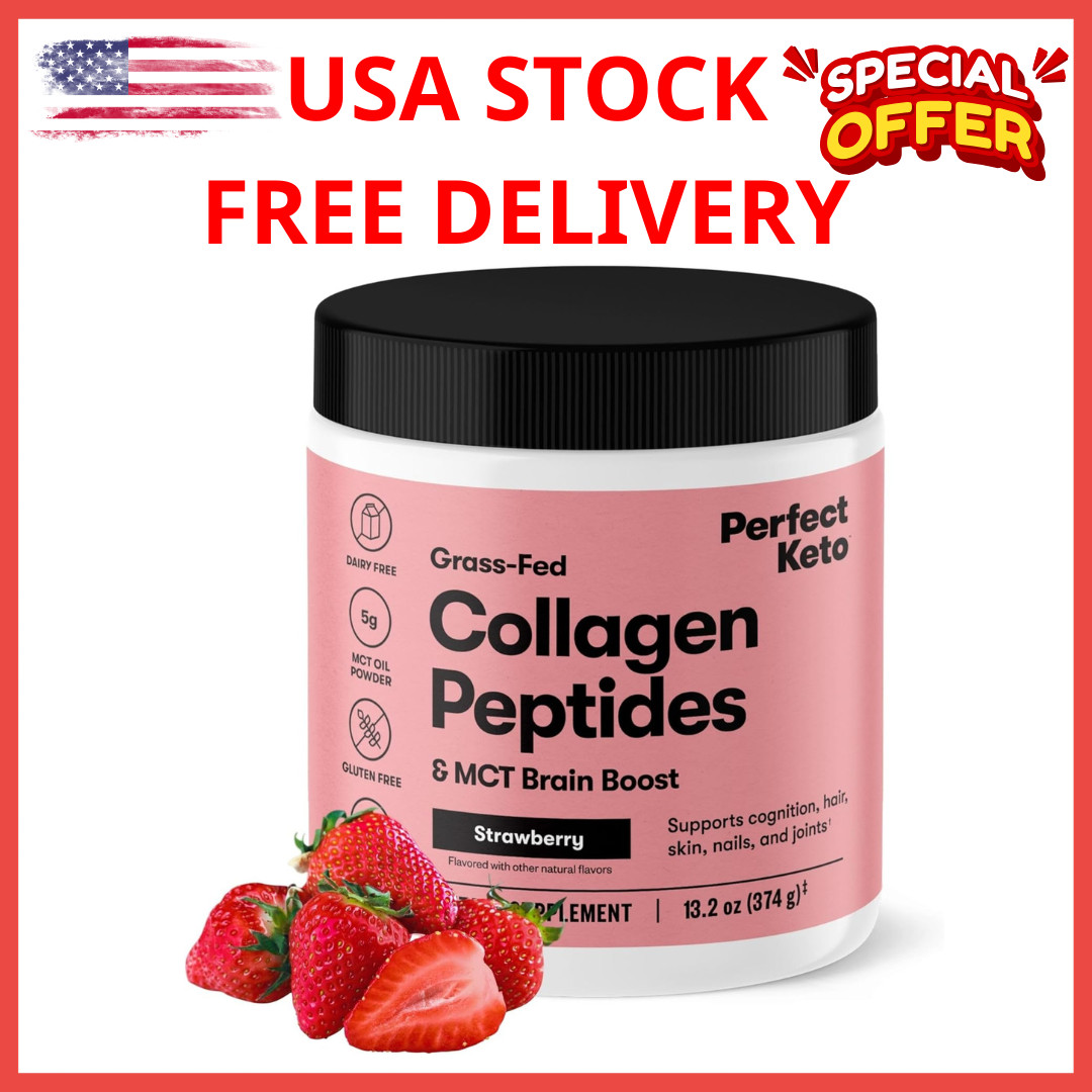 Strawberry-Flavored Collagen Protein Powder with MCT Oil – 13.2 oz Container