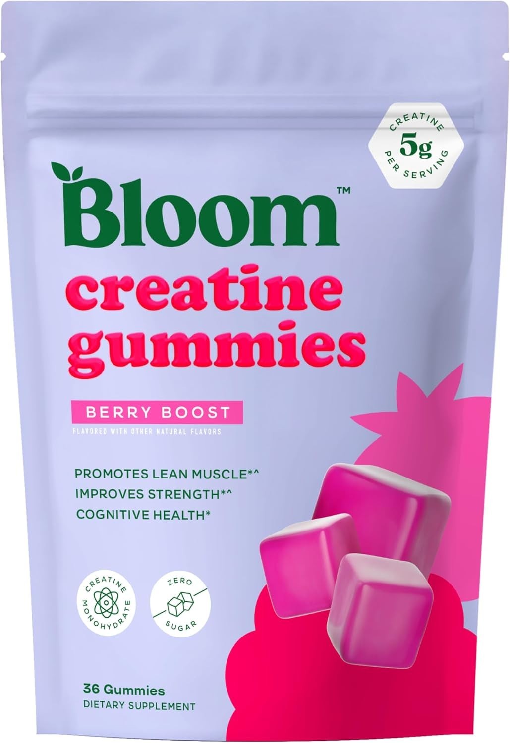 Bloom Creatine Monohydrate Gummies Sugar-Free Enhances Strength Cognitive Health