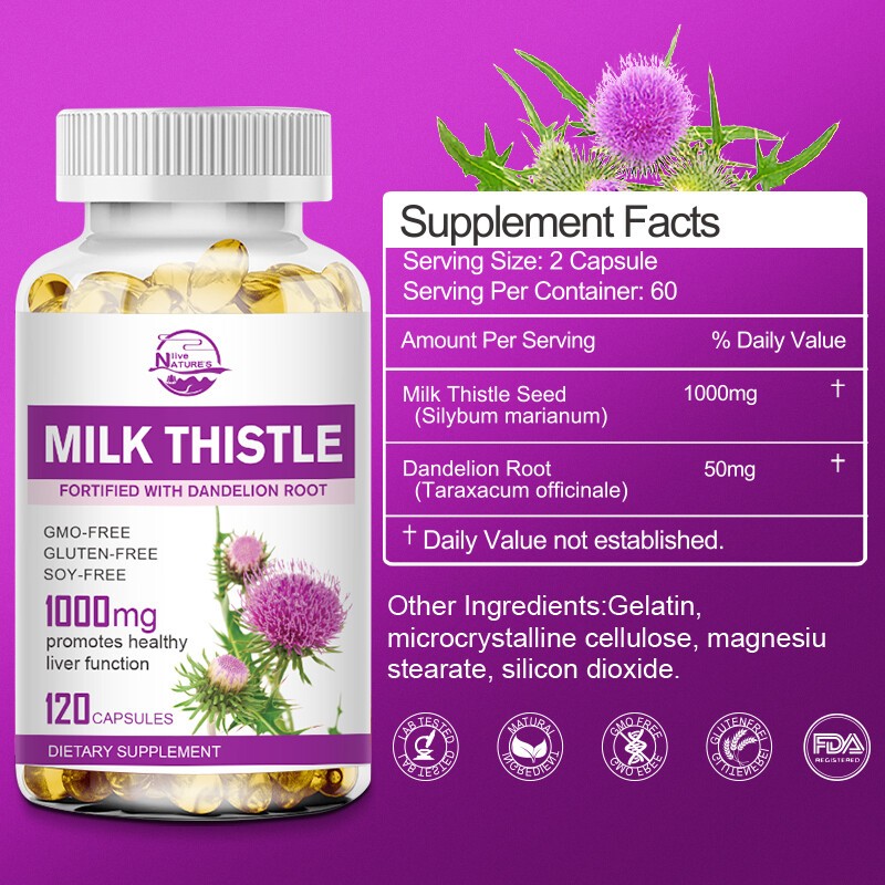 Organic Milk Thistle Capsules 1000mg – Liver Cleansing,Detox & Repairing Formula