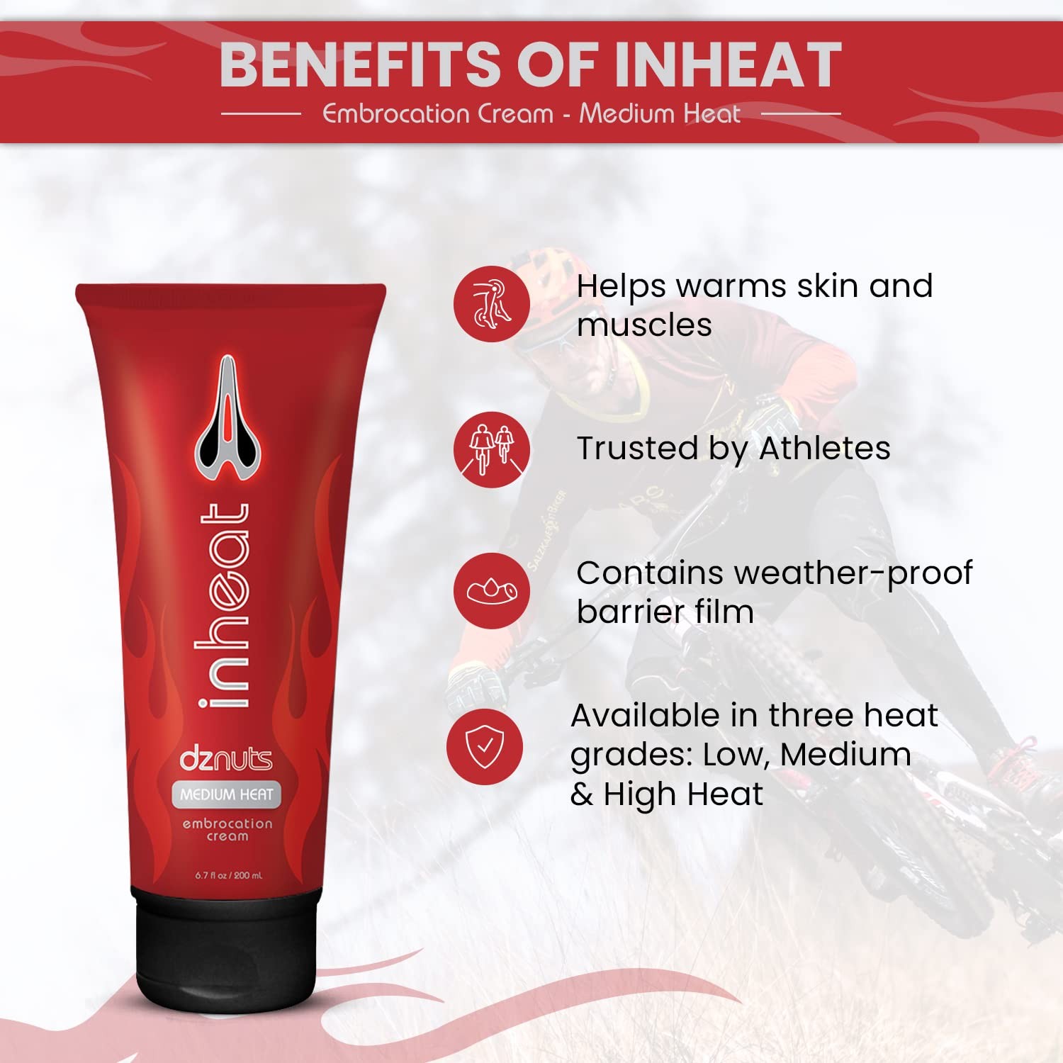 dznuts – InHeat Embrocation Cream – Anti-Grime 6.7 fl oz, Medium Heat