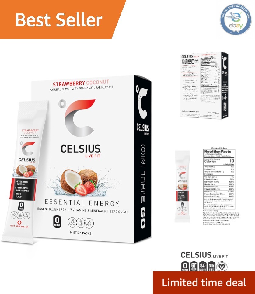Sugar-Free Celsius Strawberry Coconut Energy Drink Pack – 14 On-the-Go Sticks