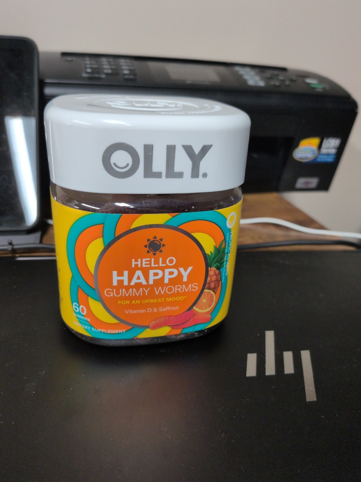 OLLY HELLO HAPPY GUMMY WORMS Saffron 60 GUMMIES TROPICAL ZING CLEARANCE 09/2025!