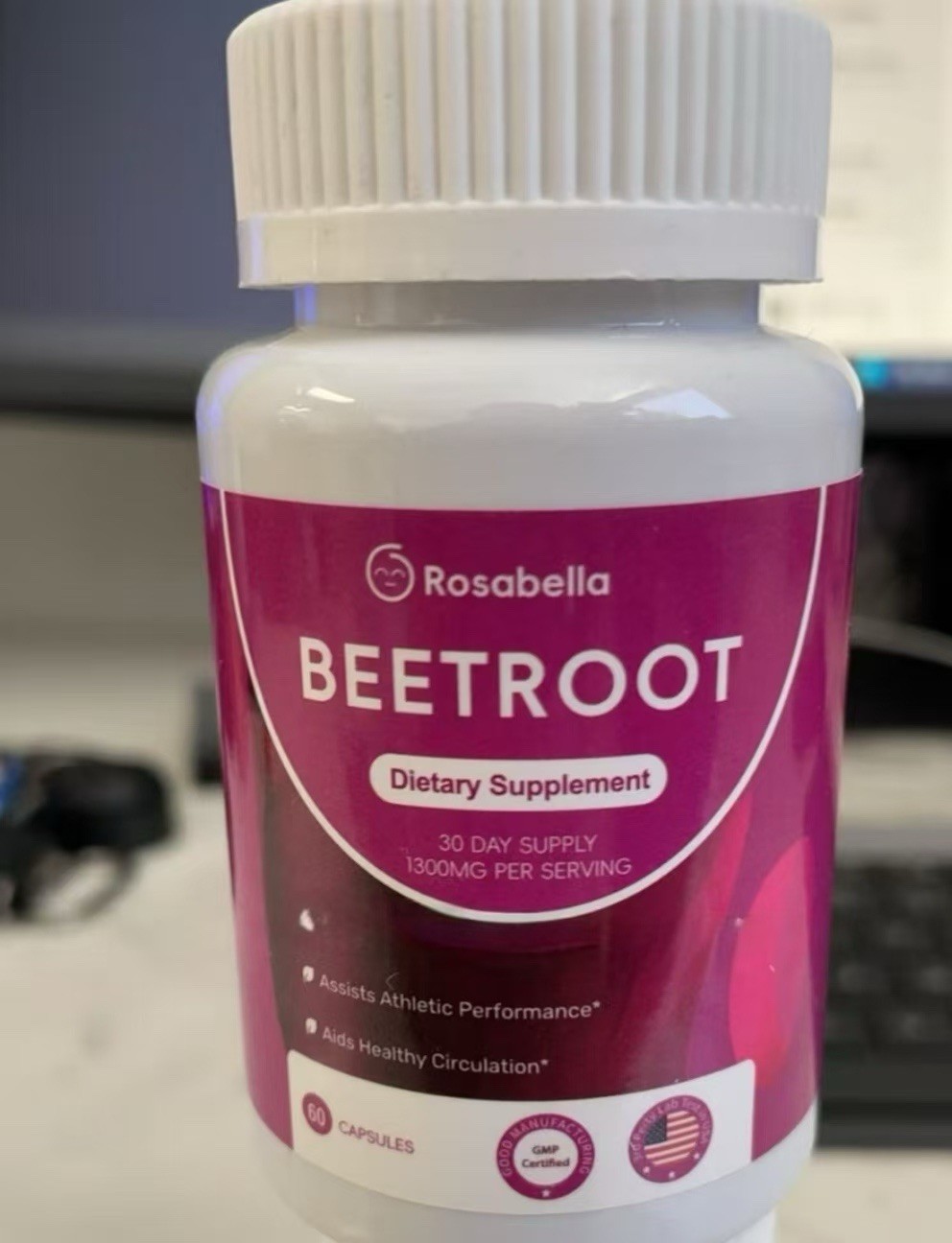 Rosabella Beetroot 1300mg Capsules 60 Count Unflavored GMP Certified