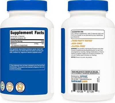 Nutricost Magnesium Glycinate Capsules (180 Capsules, 210 mg Per Serving) – Magn