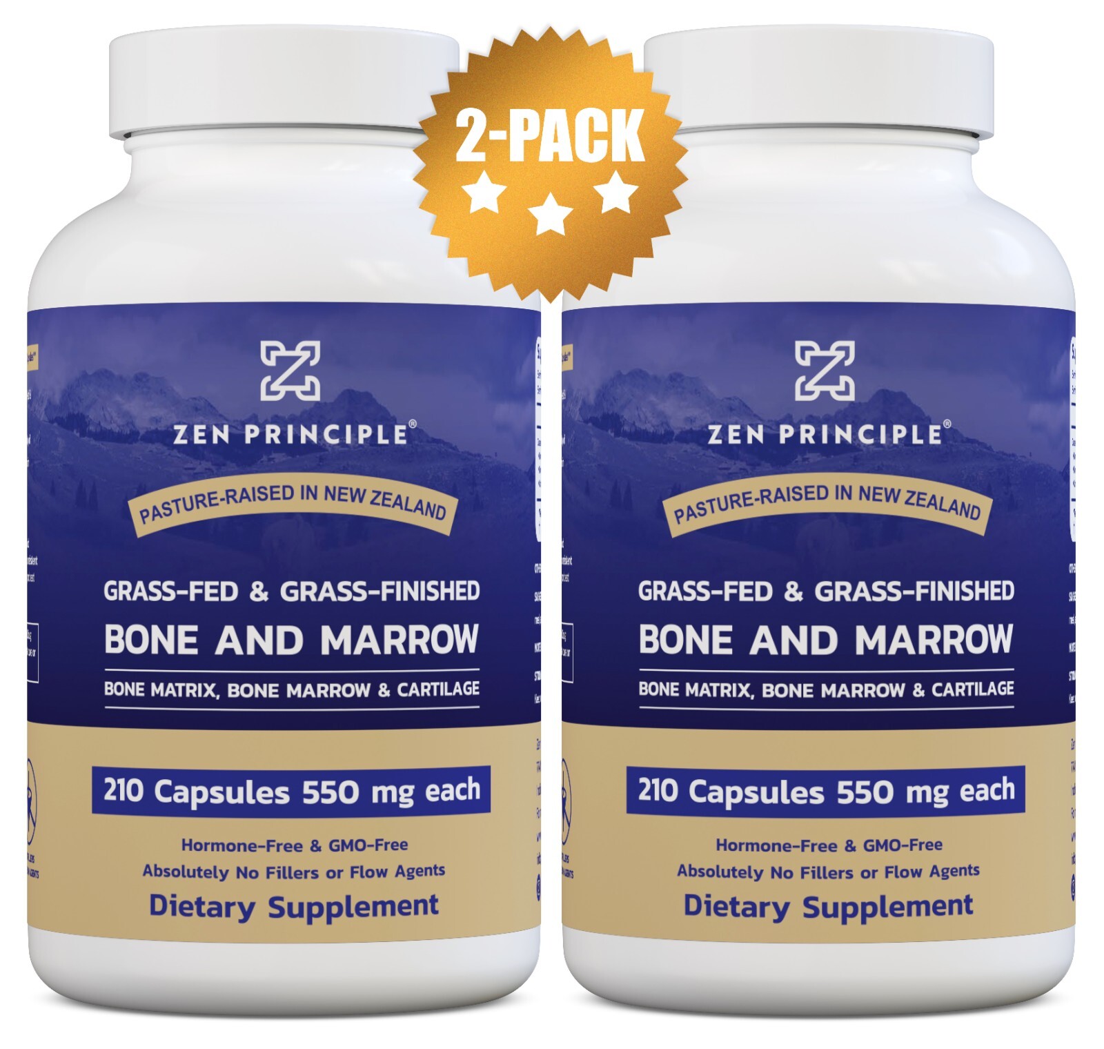 Grass Fed Beef Bone Marrow Supplement, 3300mg. 210 Capsules. 2-pack.