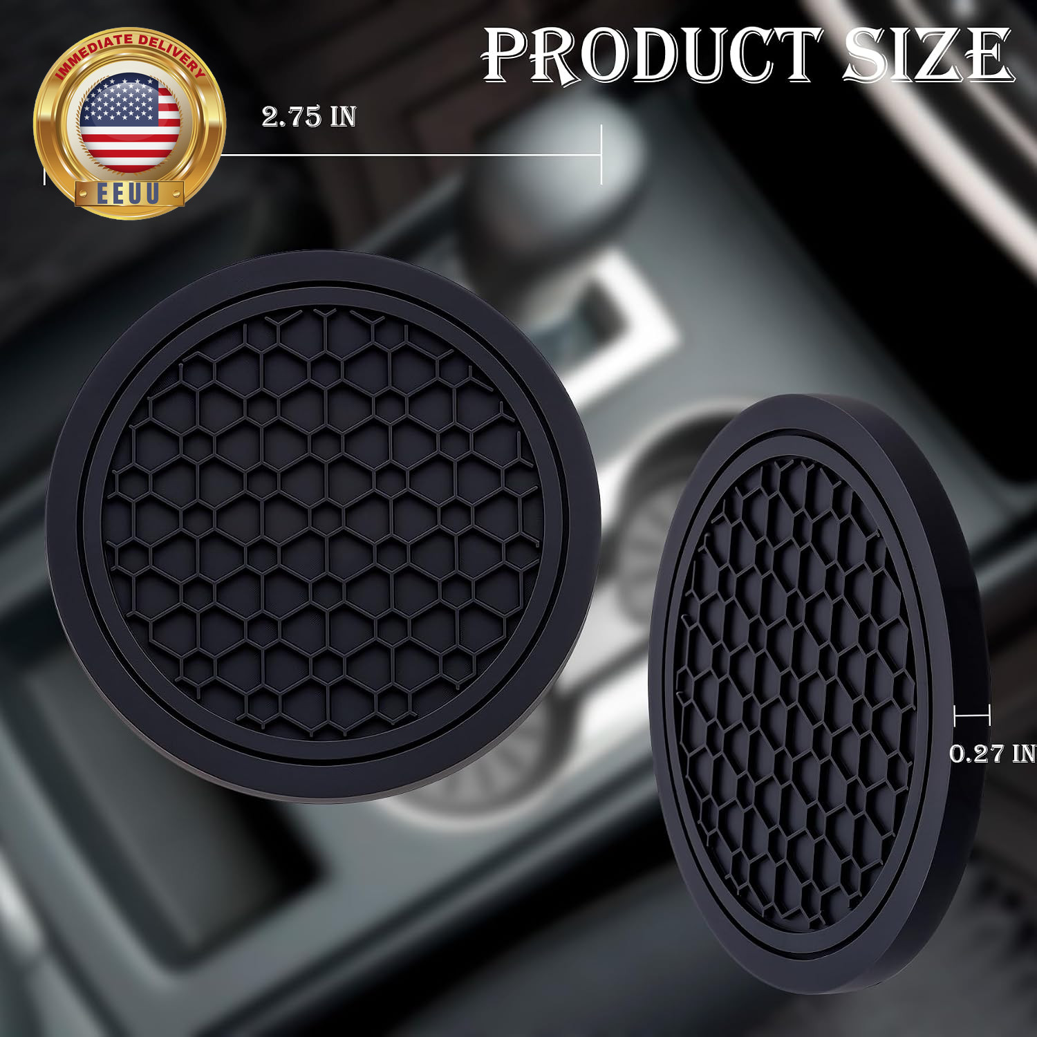 2-Piece Anti-Slip Car Cup Coaster Set – 2.75 Inch Auto Insert Drink Mats, Perfec