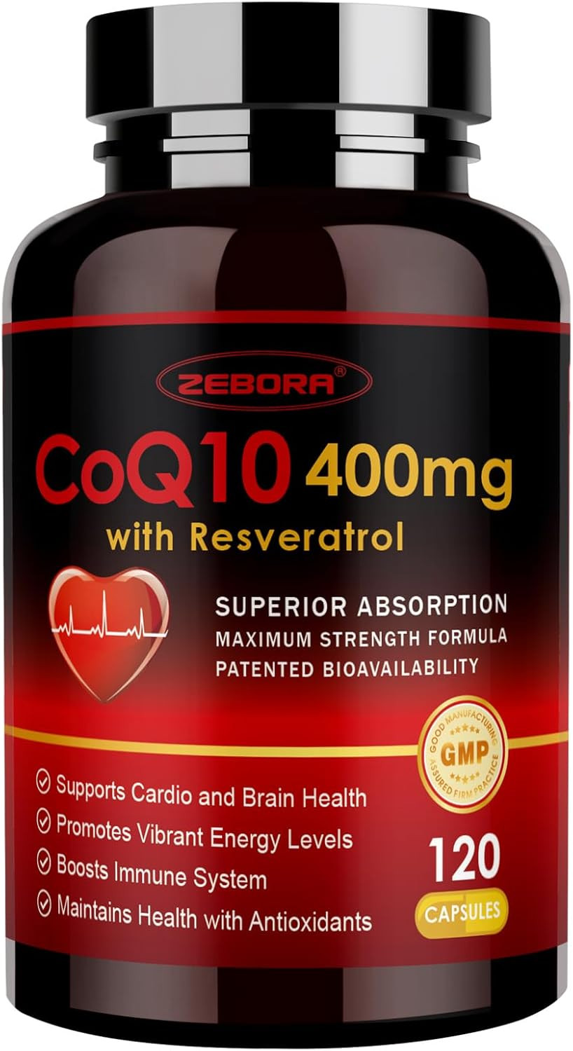 ZEBORA Coq10-400Mg with Trans-Resveratrol, PQQ & Vitamin E – High Absorption Coe