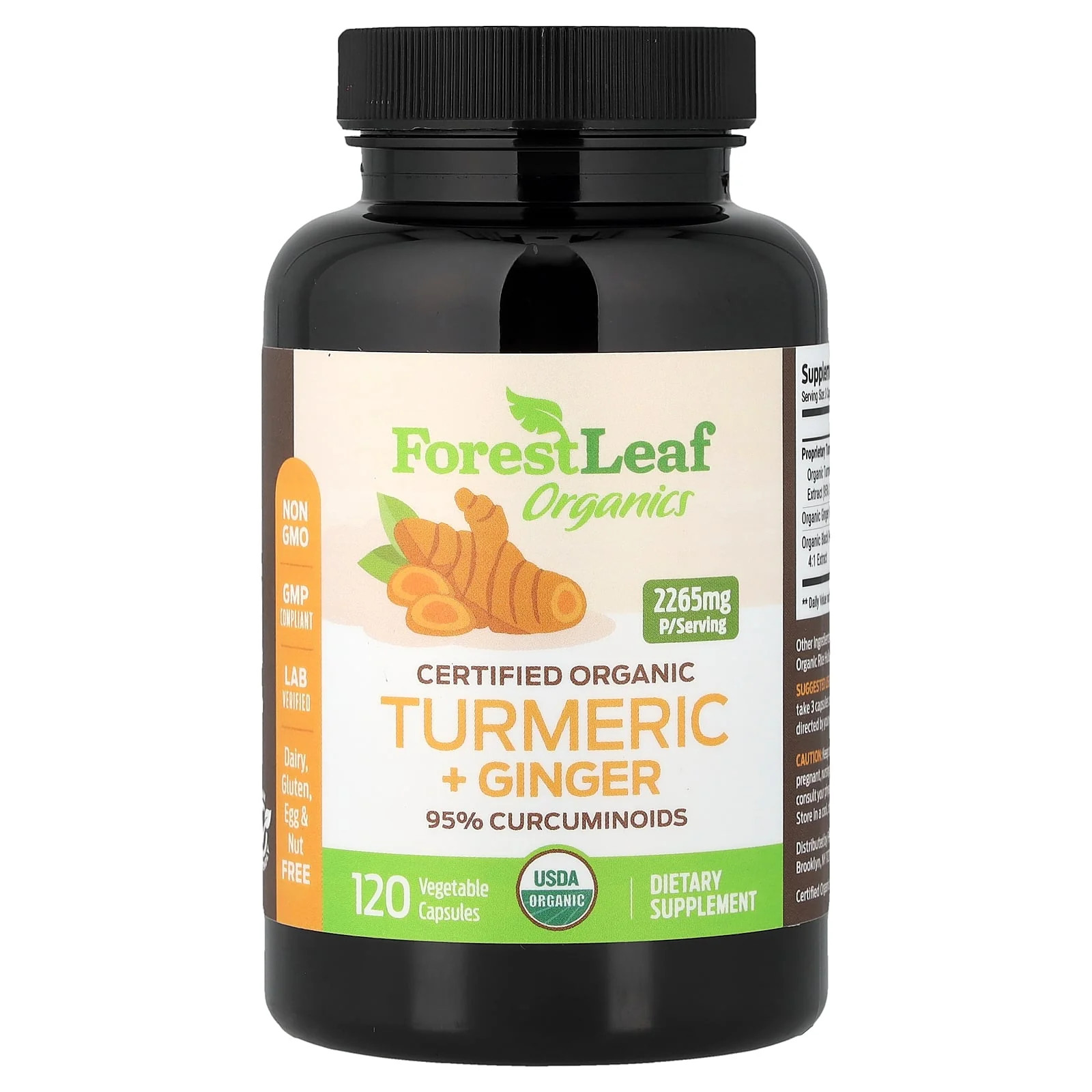 2 X Forest Leaf, Turmeric + Ginger, 120 Vegetable Capsules