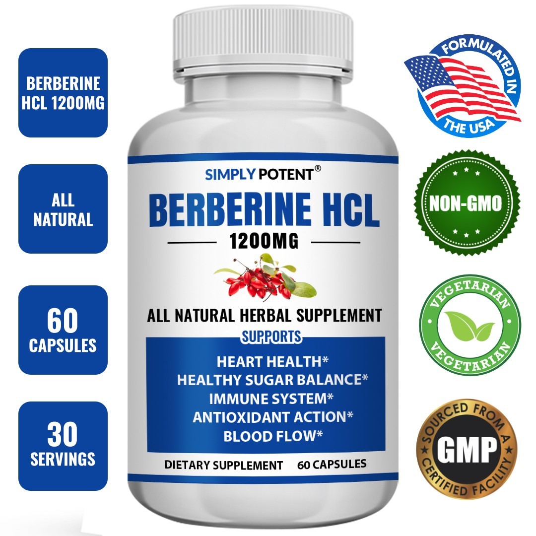 Berberine HCL 1200mg For Blood Sugar, Heart Health, Immune, Antioxidant | 60 Cap