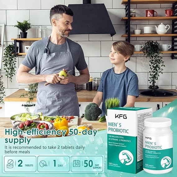 Probiotics Supplement 100 Billion CFU 20 Strains, 2 Prebiotics for Men Digestive