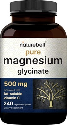Naturebell Pure Magnesium Glycinate 500mg, 240 Veggie Capsules | 100% Chelated &