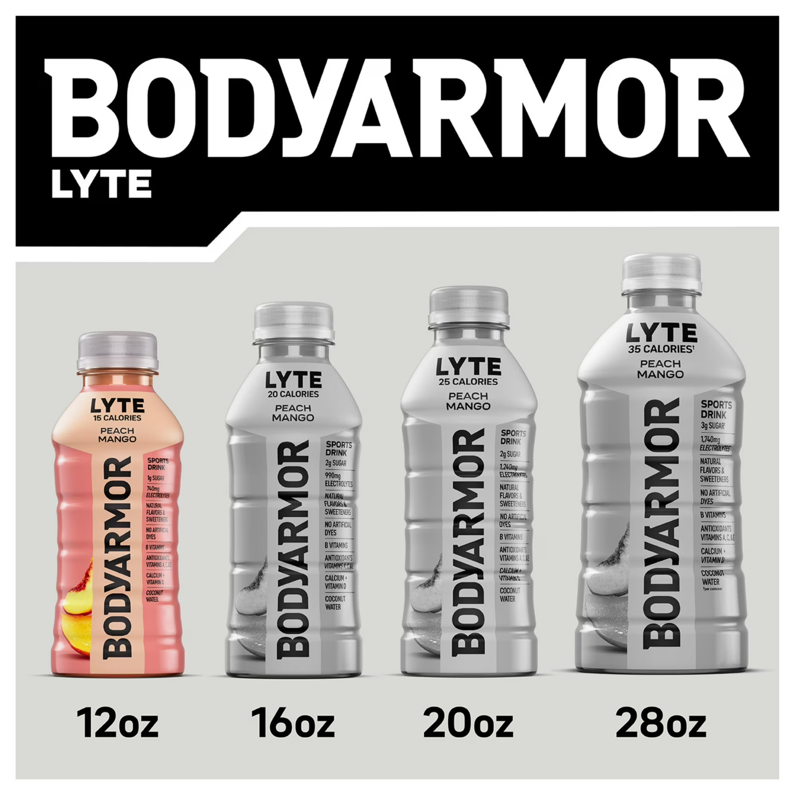 BODYARMOR Lyte peach Mango Electrolyte sports Drink 12 fl oz 8 Pack Bottles…..