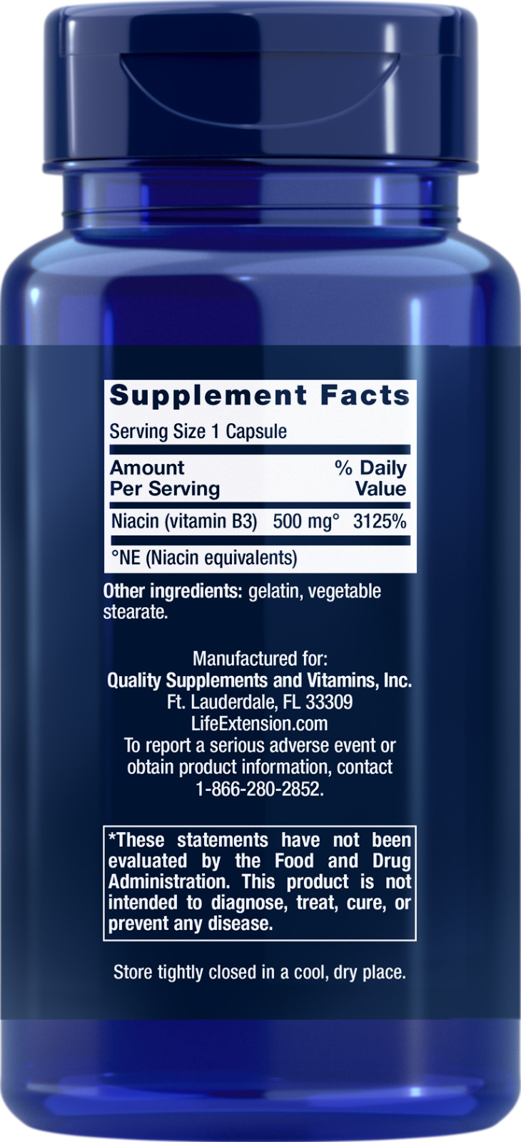 5 PACK Life Extension Vitamin B3 Niacin 500mg for Cardiovascular Health 100 Caps