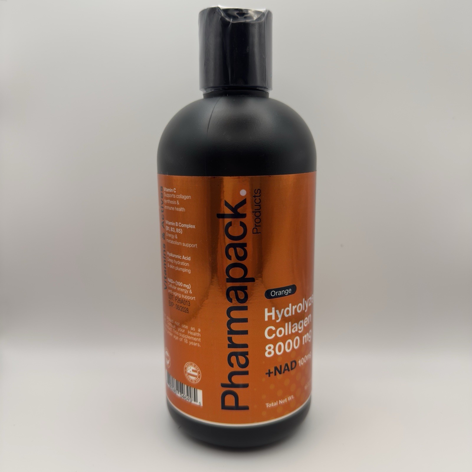 Pharmapack Hydrolyzed Collagen 8000mg + NAD+ 100mg Liquid Orange 16.23oz